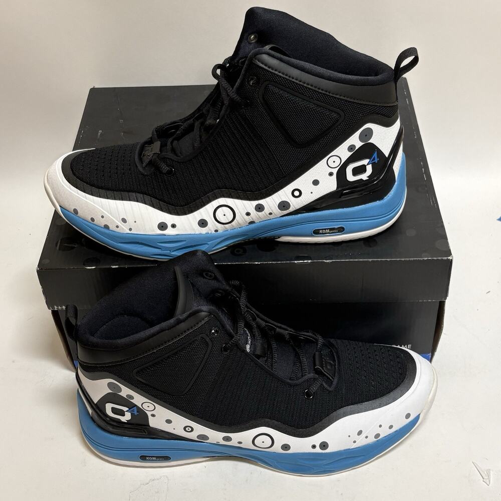 Q4 Aster Men’s Size 11.5 White/Black/Blue High Top Basketball Sneakers Q4MB-015